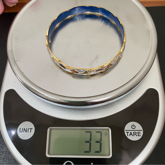 Vintage Chinese Cloisonné White Blue Enamel Butterfly Bangle Bracelet 33g. - Picture 10 of 11
